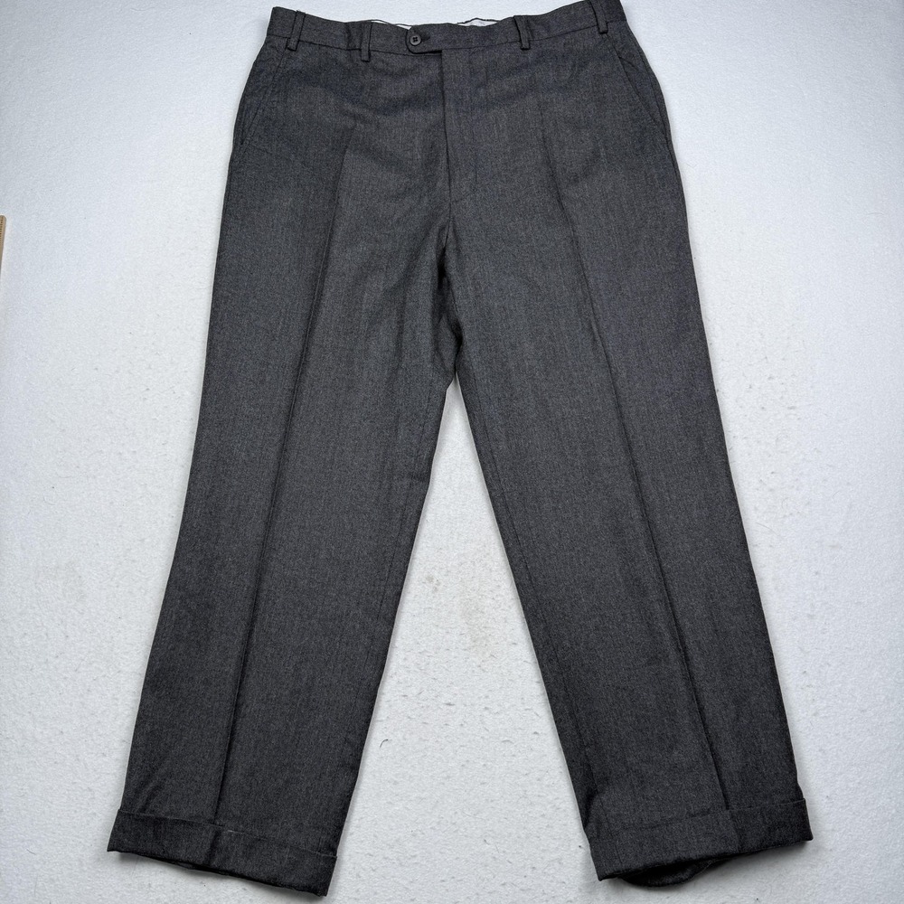 Zanella Dress Pants Mens Gray Pleated Cuffed Wool Trousers Classic Fit 36